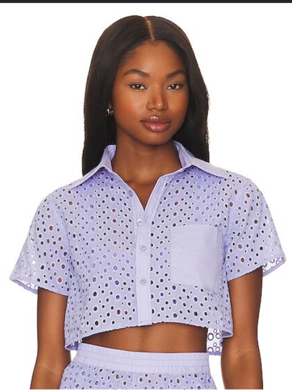 SOLID & STRIPED Lavender Eyelet Cropped Button-Down Shirt